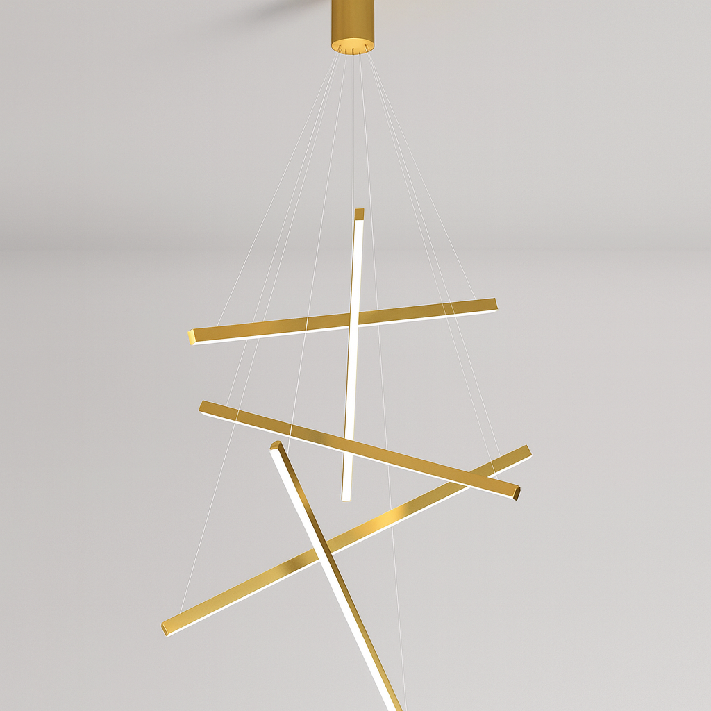 Lustra LED 5 Geometric GOLD Lines Suspendata Echivalent 500W