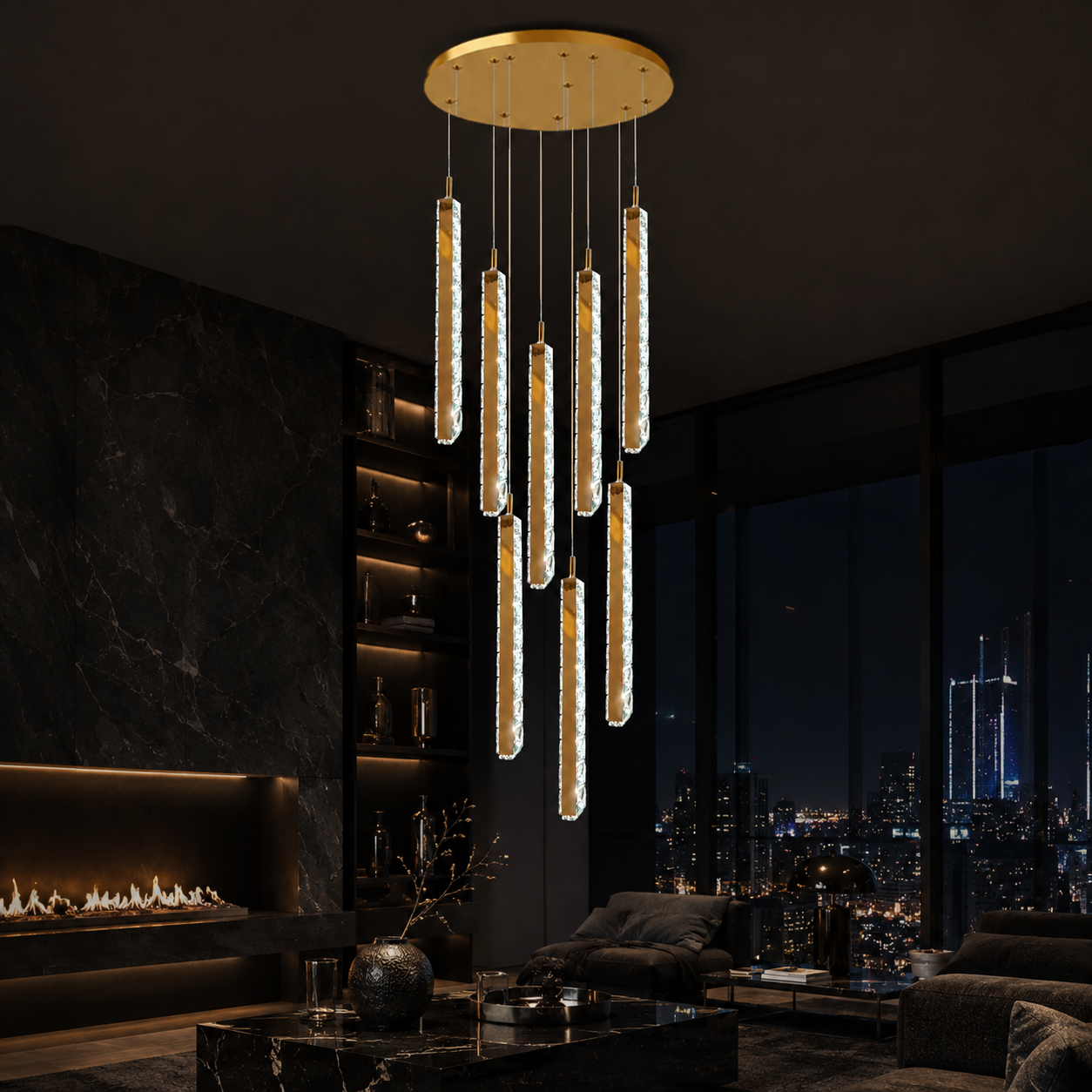 Lustra LED Suspendata FIORI STICKS Gold Premium 200cm Echivalent 1000W Telecomanda
