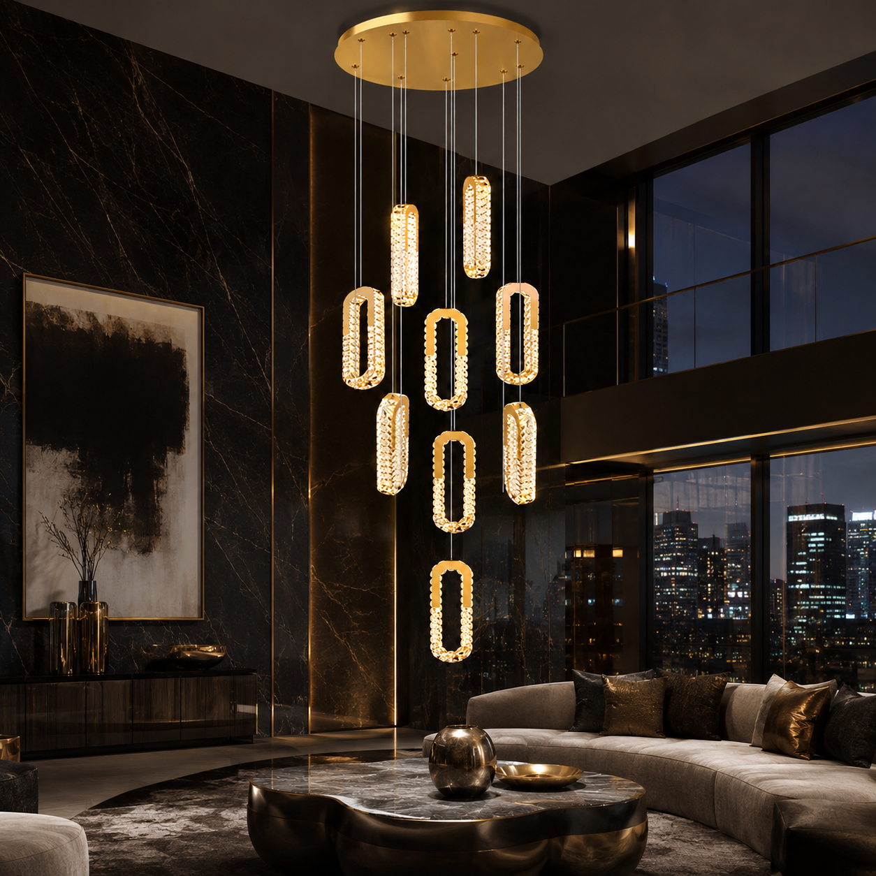 Lustra LED Suspendata FIORI Gold Premium Echivalent 1000W Telecomanda
