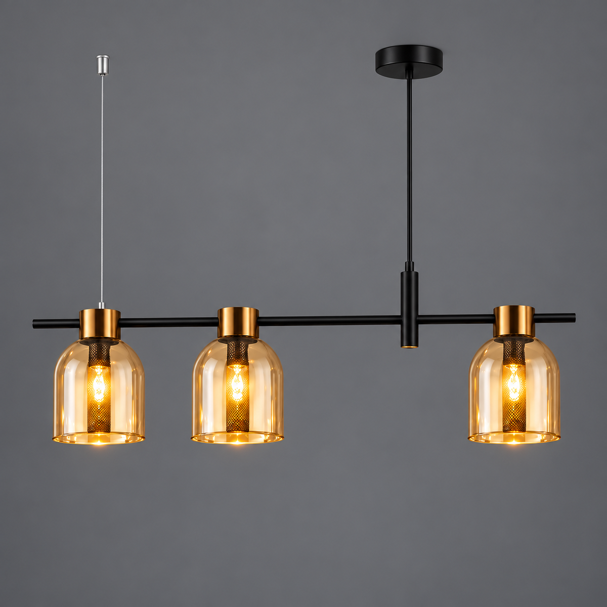 Lustra Suspendata Keryo Black & Gold Abajur Transparent 3xE27