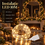 Instalatie LED Liniara 100 LED-uri 10M | USB-A | 2700K