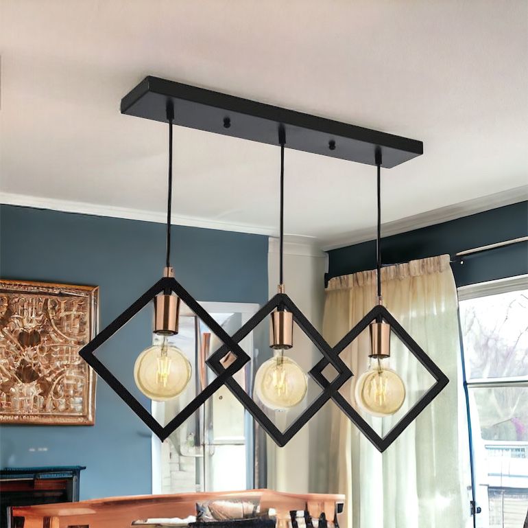 Lustra Vintage 3XE27 TRIANGLE Gold+Black