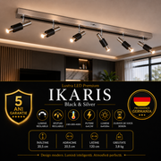 Lustra LED Premium IKARIS Black & Silver cu 6 Spoturi Reglabile
