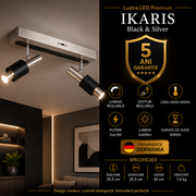 Lustra LED Premium IKARIS Black & Silver cu 2 Spoturi Reglabile