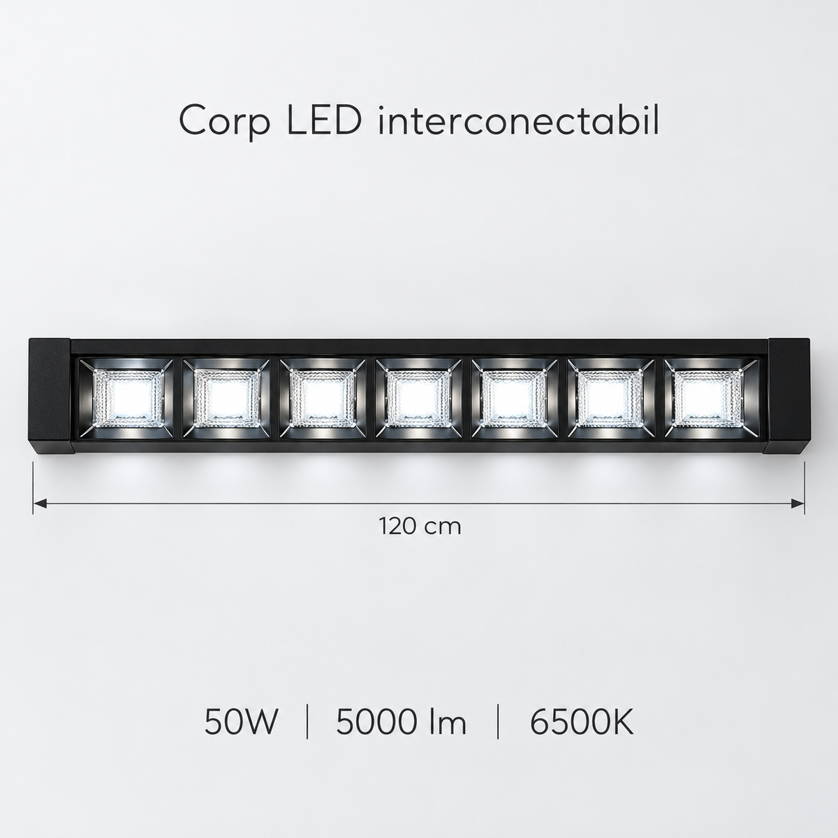 Corp Liniar LED Interconectabil Negru Moura 120CM | 50W | 6500K