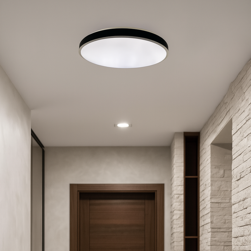 Plafoniera LED Baie 18W 30cm IP44, 3 Lumini din buton, Echivalent 150W Neagra