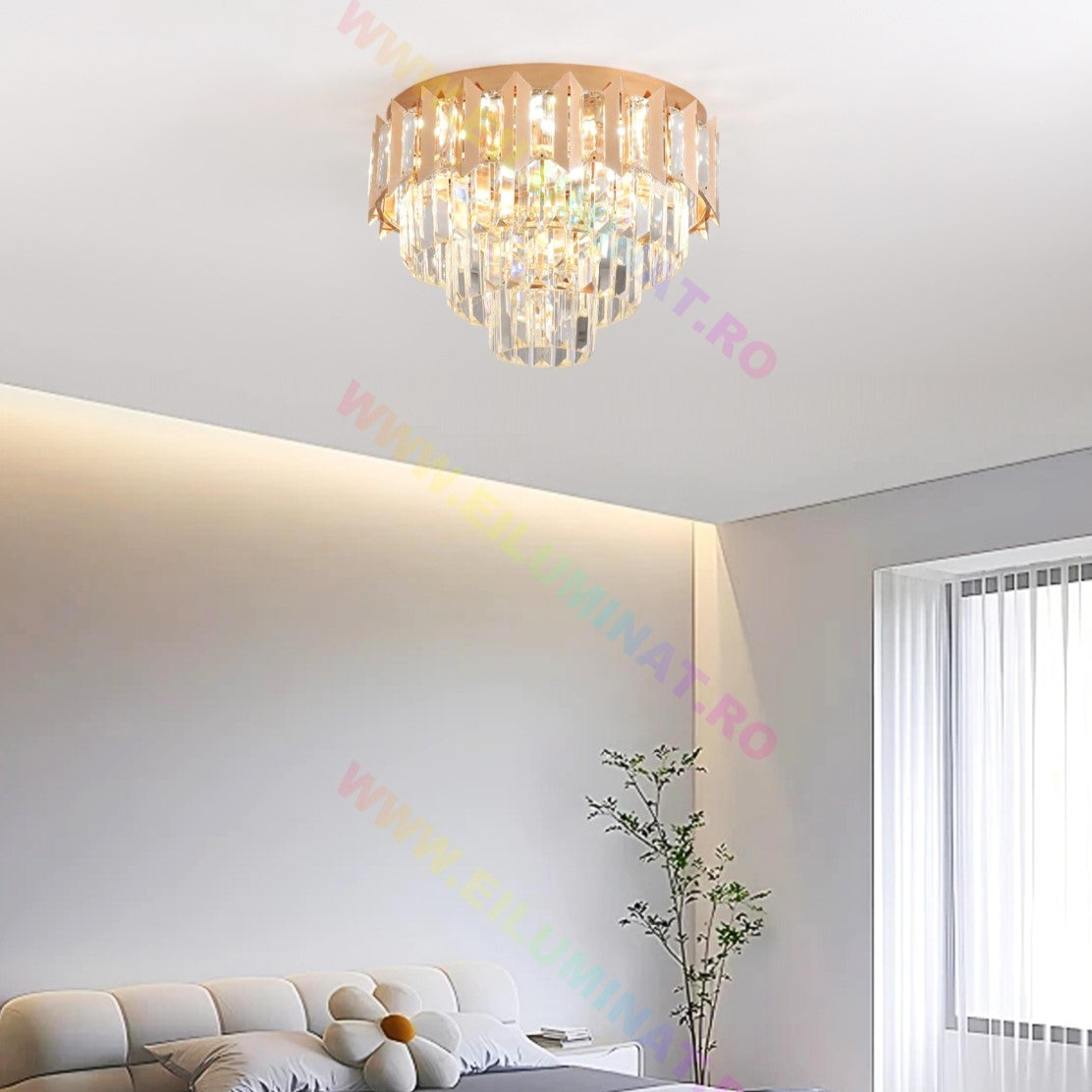 Lustra LED GOLD SHINE Cristal Echivalent 400W Montaj Aplicat/Suspendat