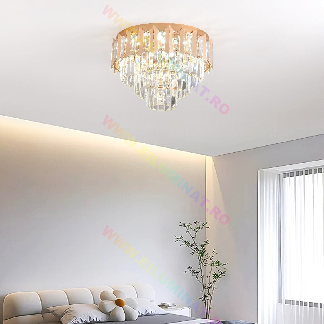 Lustra LED GOLD SHINE Cristal Echivalent 400W Montaj Aplicat/Suspendat