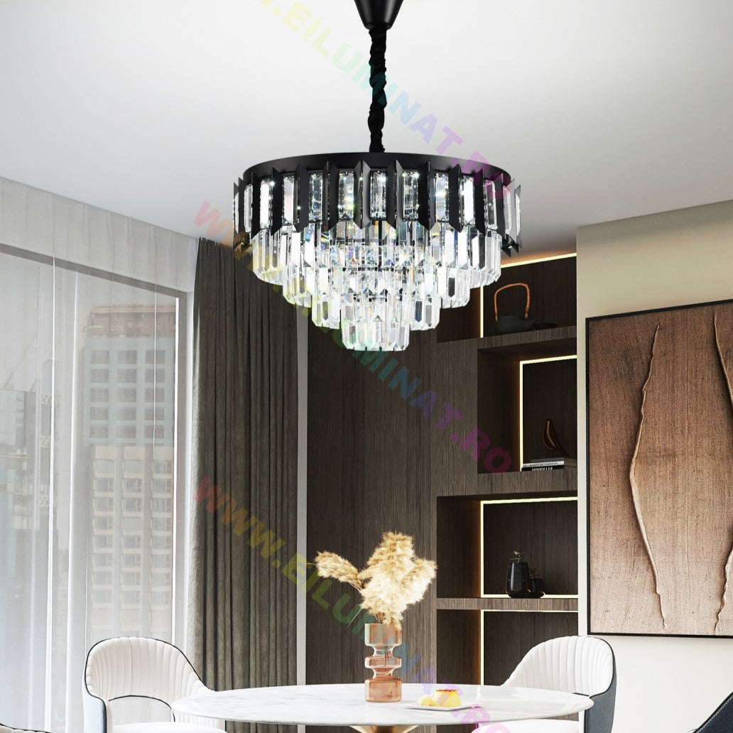 Lustra LED BLACK SHINE Cristal Echivalent 600W Montaj Aplicat/Suspendat