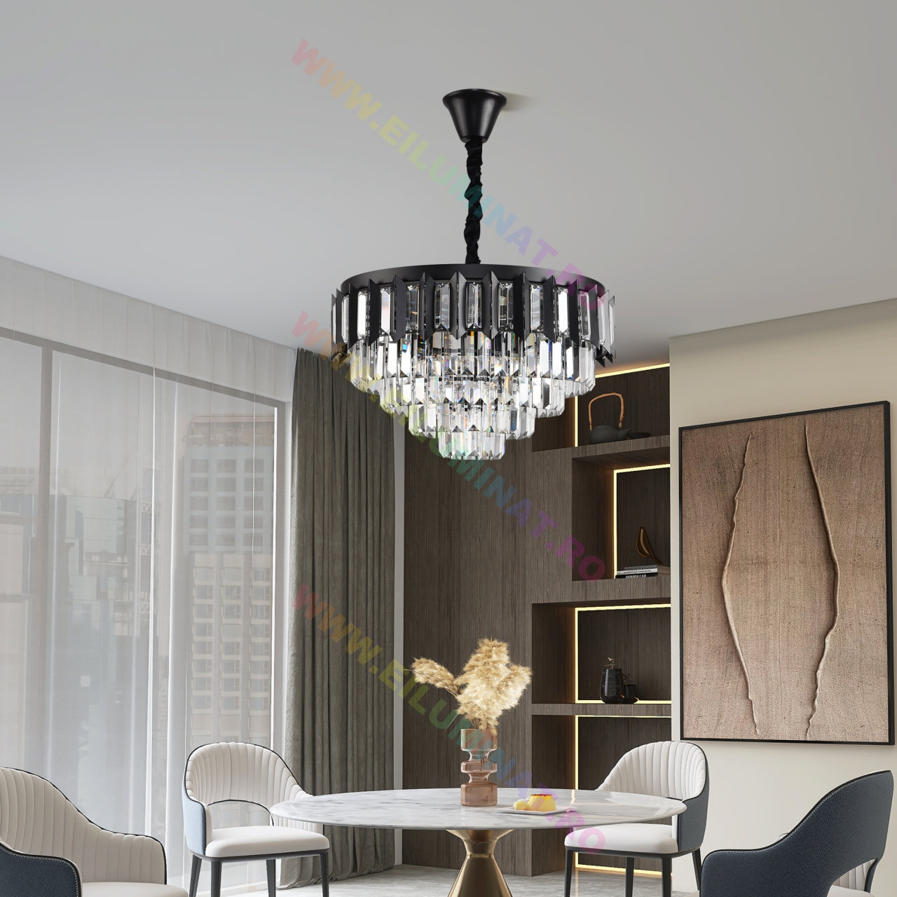 Lustra LED BLACK SHINE Cristal Echivalent 600W Montaj Aplicat/Suspendat