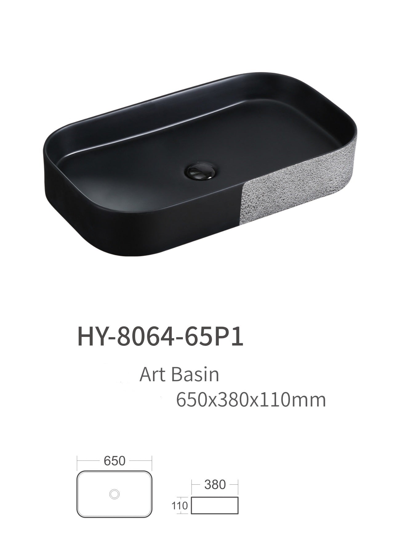 Lavoar Aplicat Luxury Line 65x38CM SilveryBlack