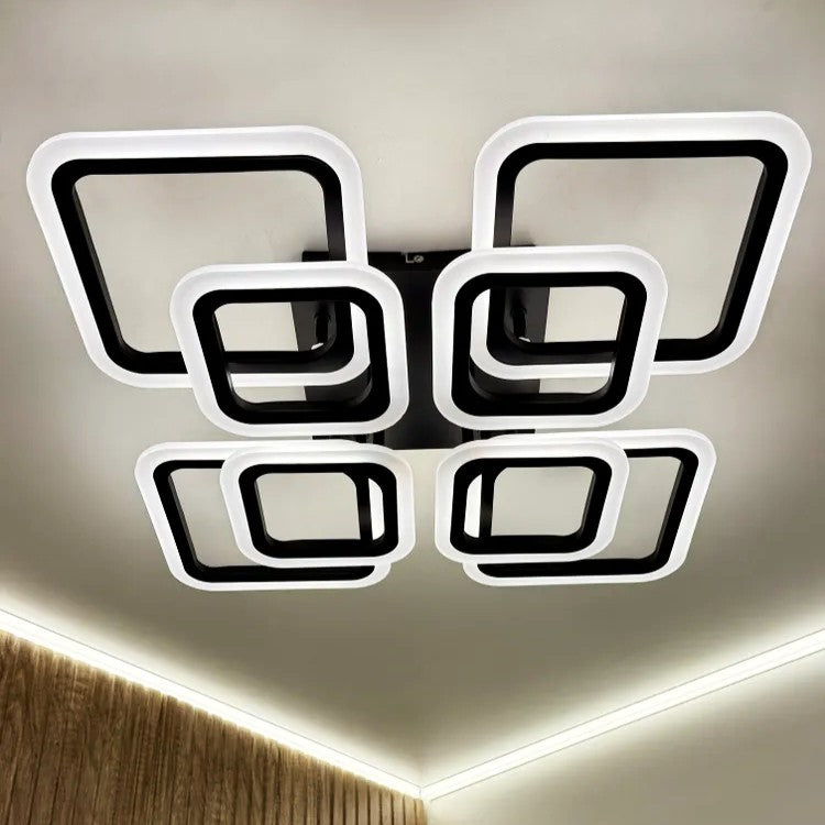 Lustra LED 4+4 Square Gigant Black Echivalent 1000W Telecomanda