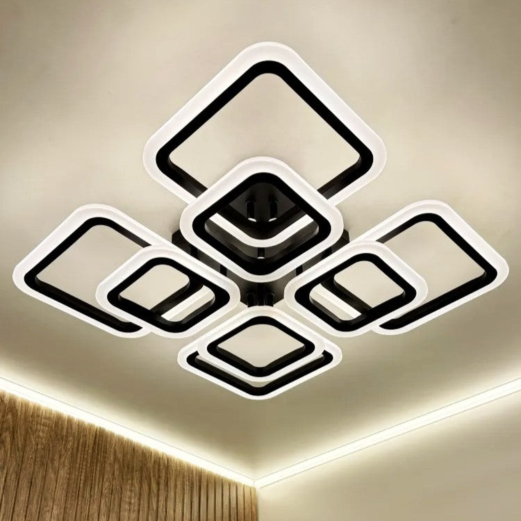 Lustra LED 4 + 4 Square Gigant Black Echivalent 1000W Telecomanda NEAGRA / SQUARE DESIGN Lighting Fixtures