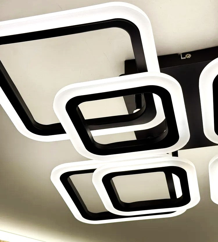 Lustra LED 4+4 Square Gigant Black Echivalent 1000W Telecomanda