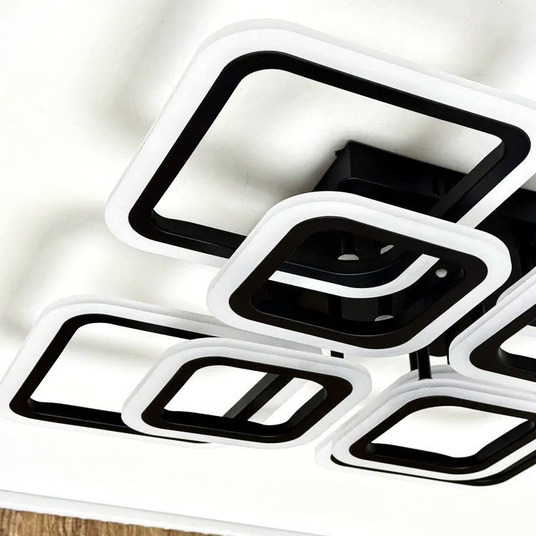 Lustra LED 4 + 4 Square Gigant Black Echivalent 1000W Telecomanda NEAGRA / SQUARE DESIGN Lighting Fixtures