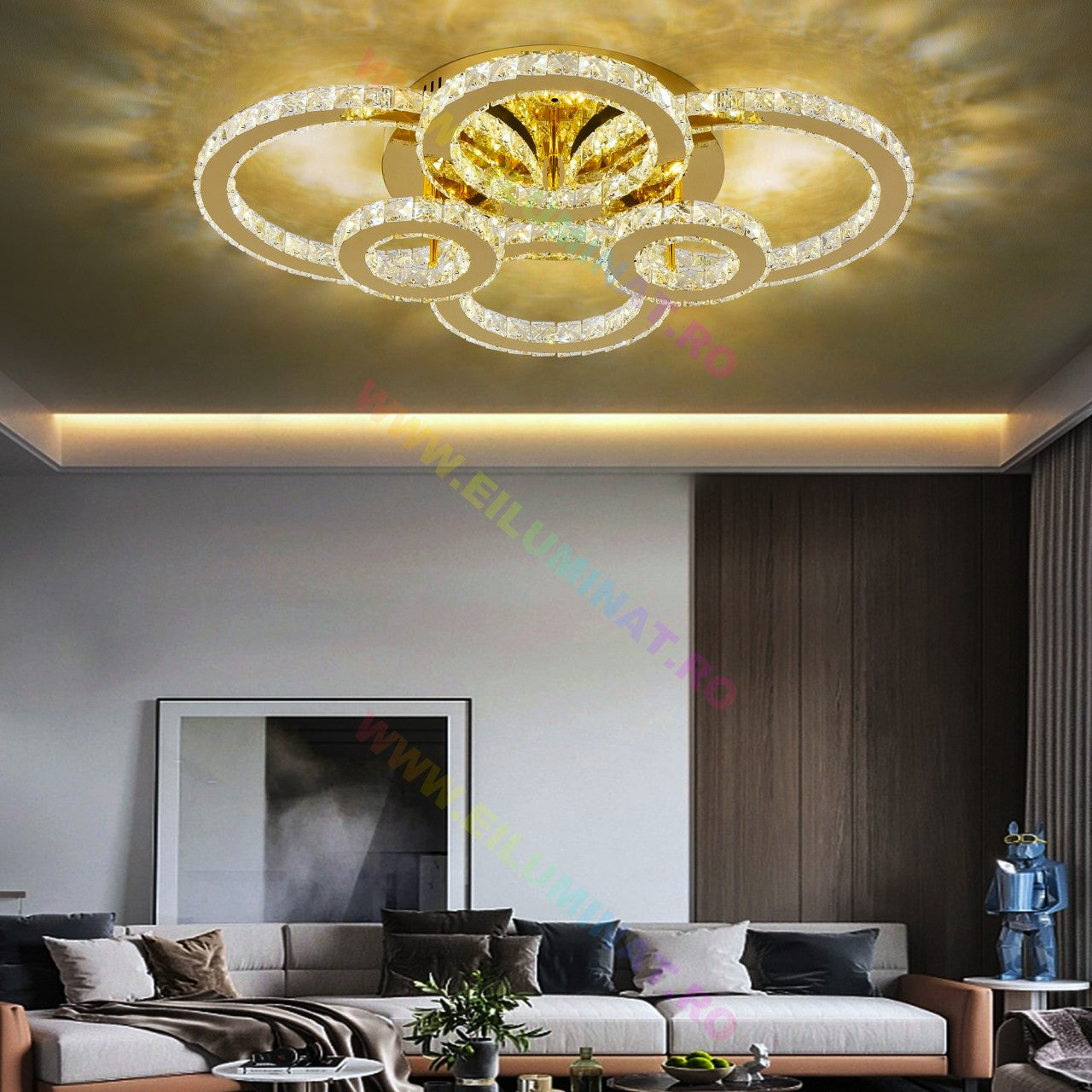 Lustra LED 4+2 CIRCLE GOLD Cristal Echivalent 800W Telecomanda