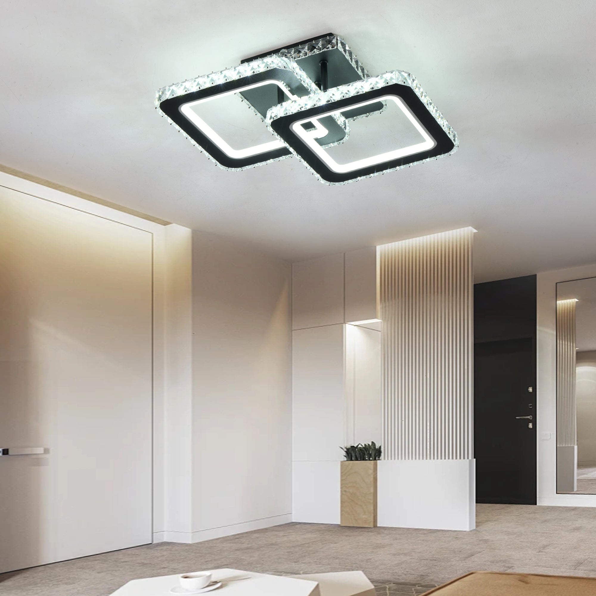 Lustra LED 1+1 SQUARE Black RGB Cristal Echivalent 400W Telecomanda