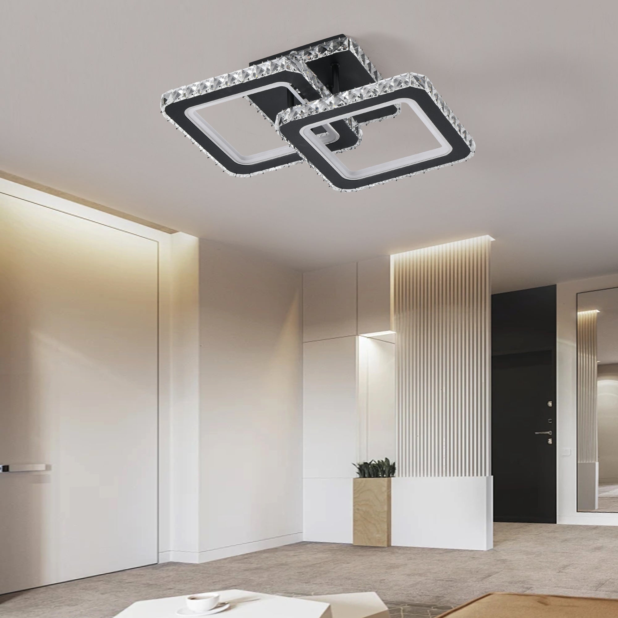 Lustra LED 1+1 SQUARE Black RGB Cristal Echivalent 400W Telecomanda