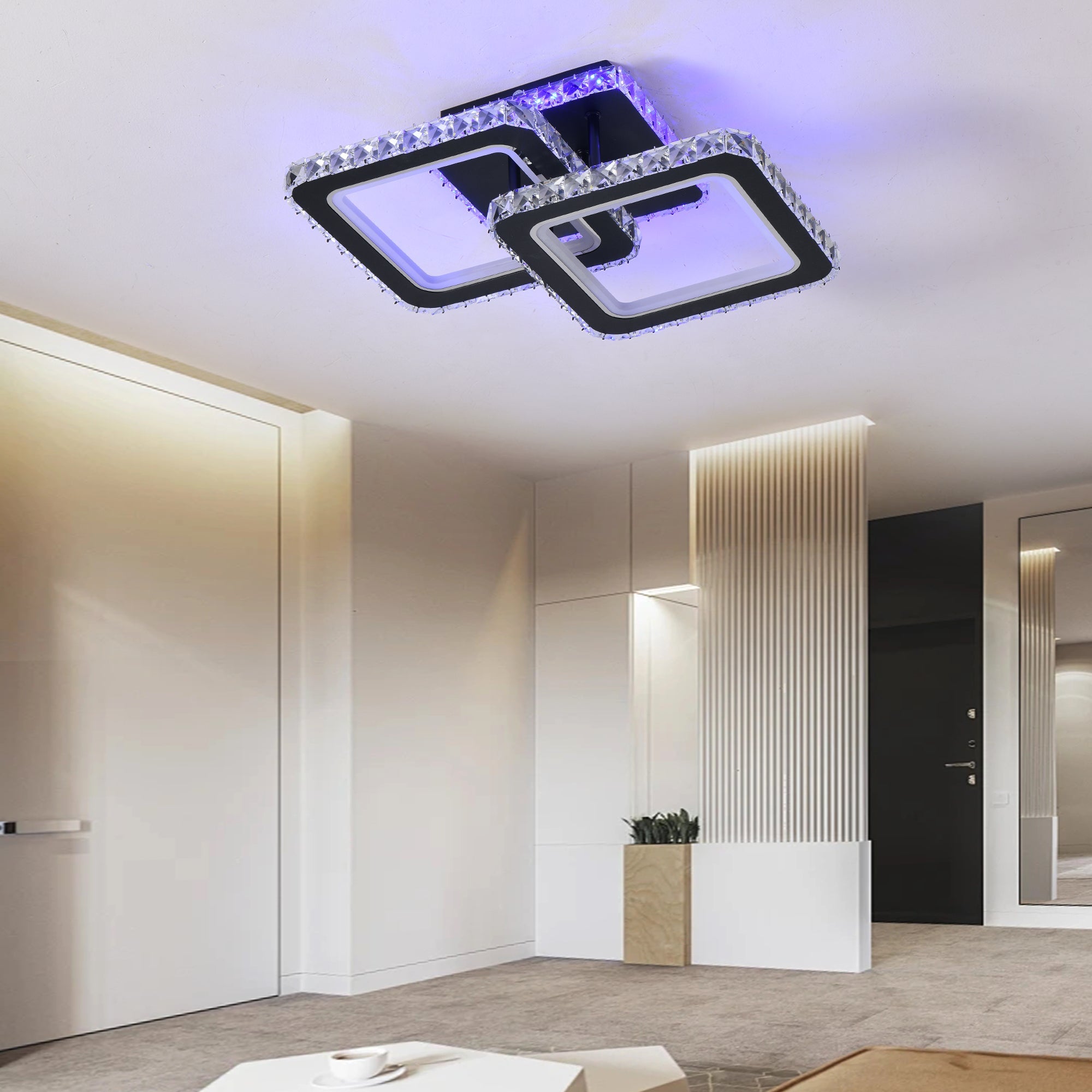 Lustra LED 1+1 SQUARE Black RGB Cristal Echivalent 400W Telecomanda