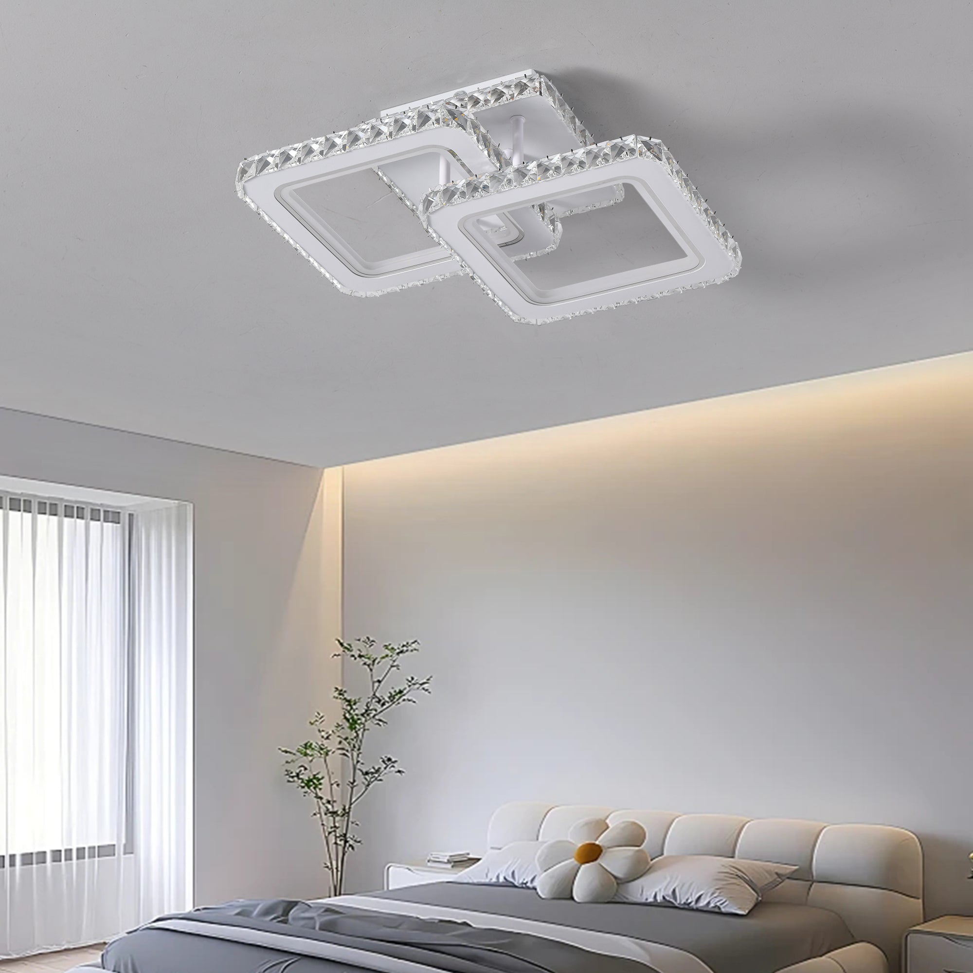 Lustra LED 1+1 SQUARE Alb RGB Cristal Echivalent 400W Telecomanda