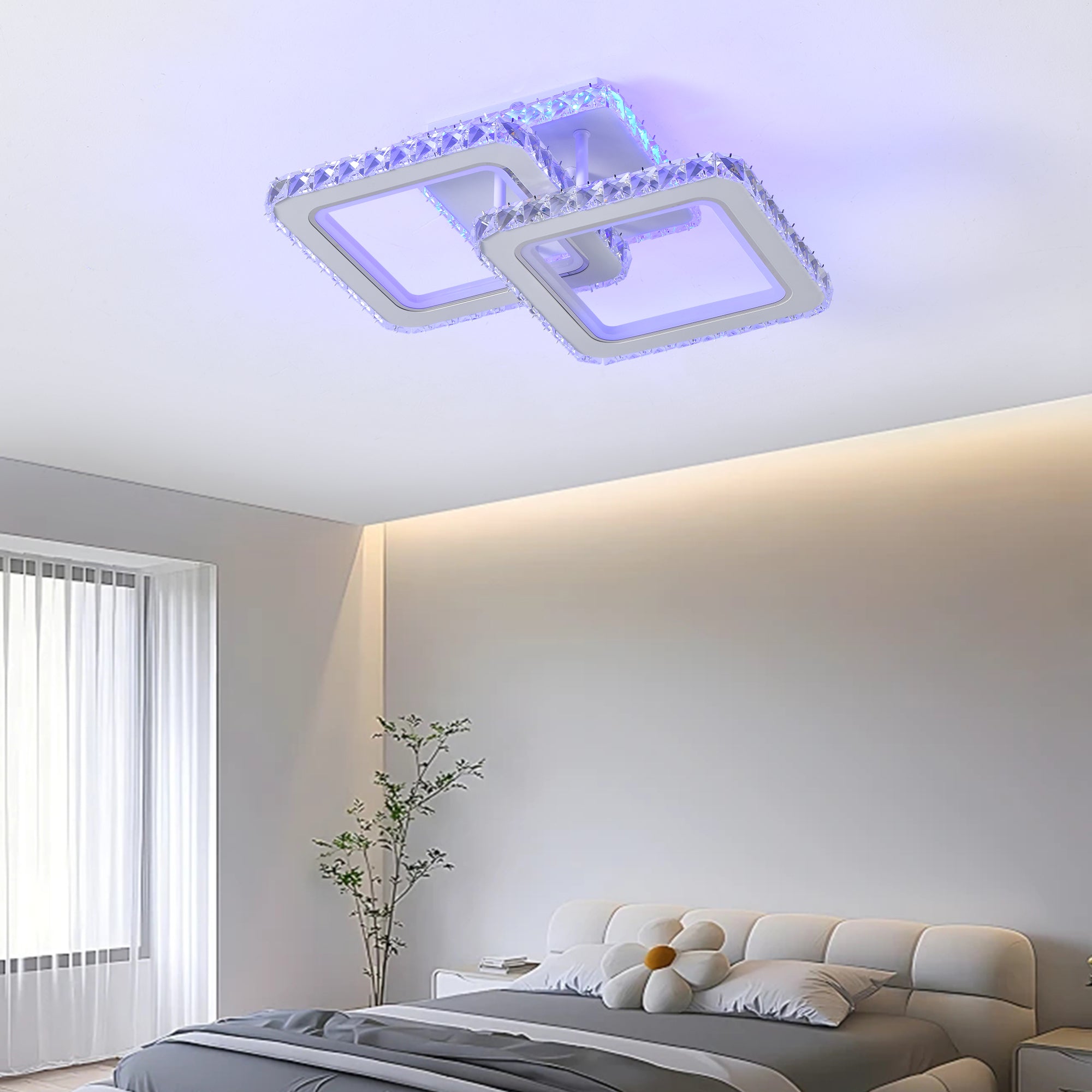 Lustra LED 1+1 SQUARE Alb RGB Cristal Echivalent 400W Telecomanda