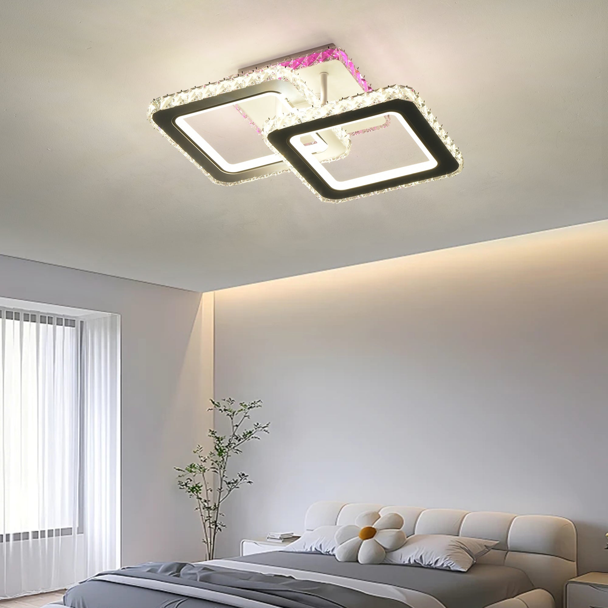 Lustra LED 1+1 SQUARE Alb RGB Cristal Echivalent 400W Telecomanda