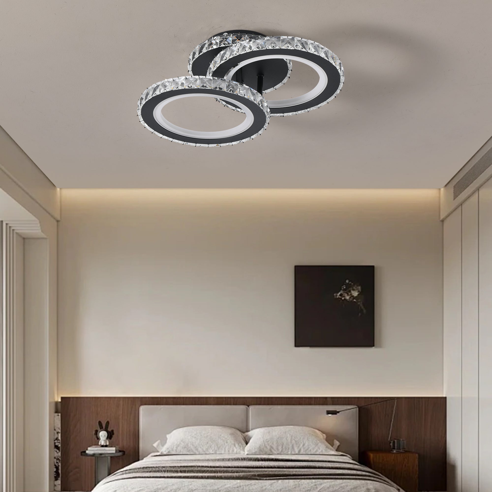 Lustra LED 1+1 Circle Black RGB Cristal Echivalent 300W Telecomanda