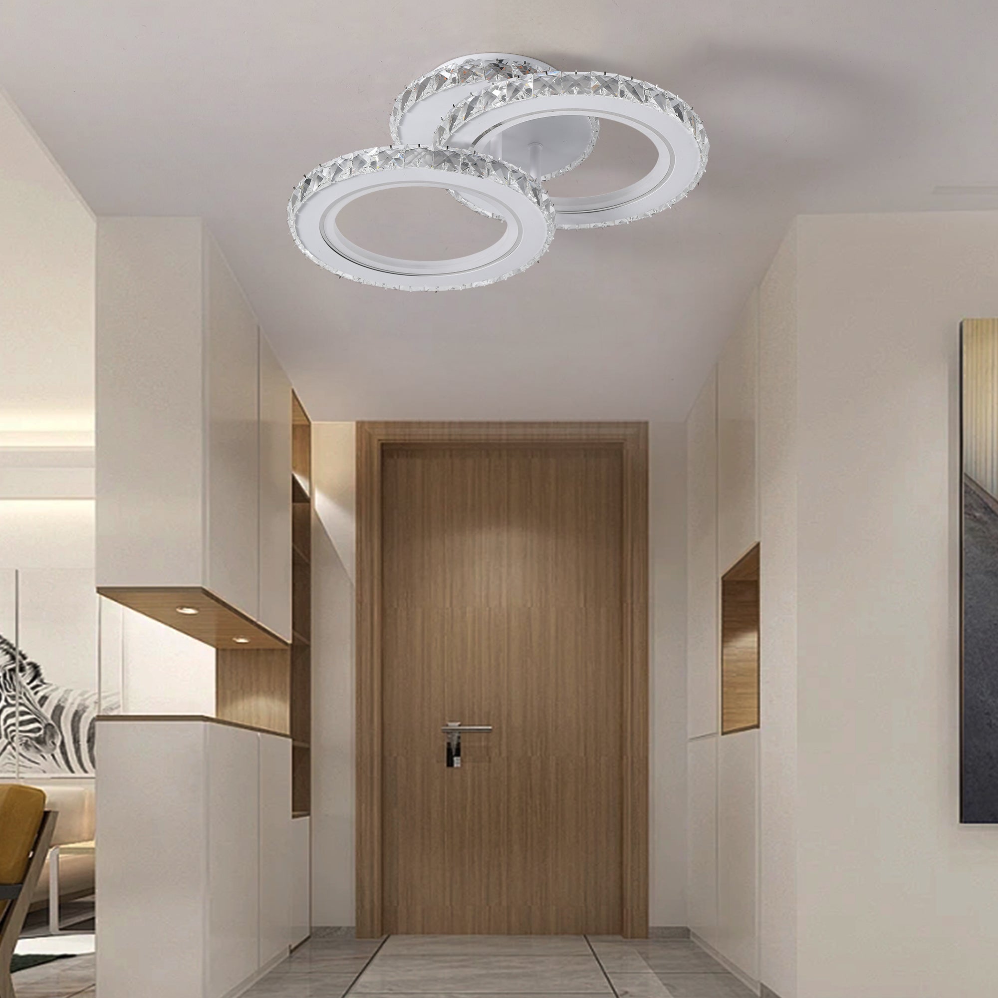 Lustra LED 1+1 Circle RGB Alb Cristal Echivalent 300W Telecomanda