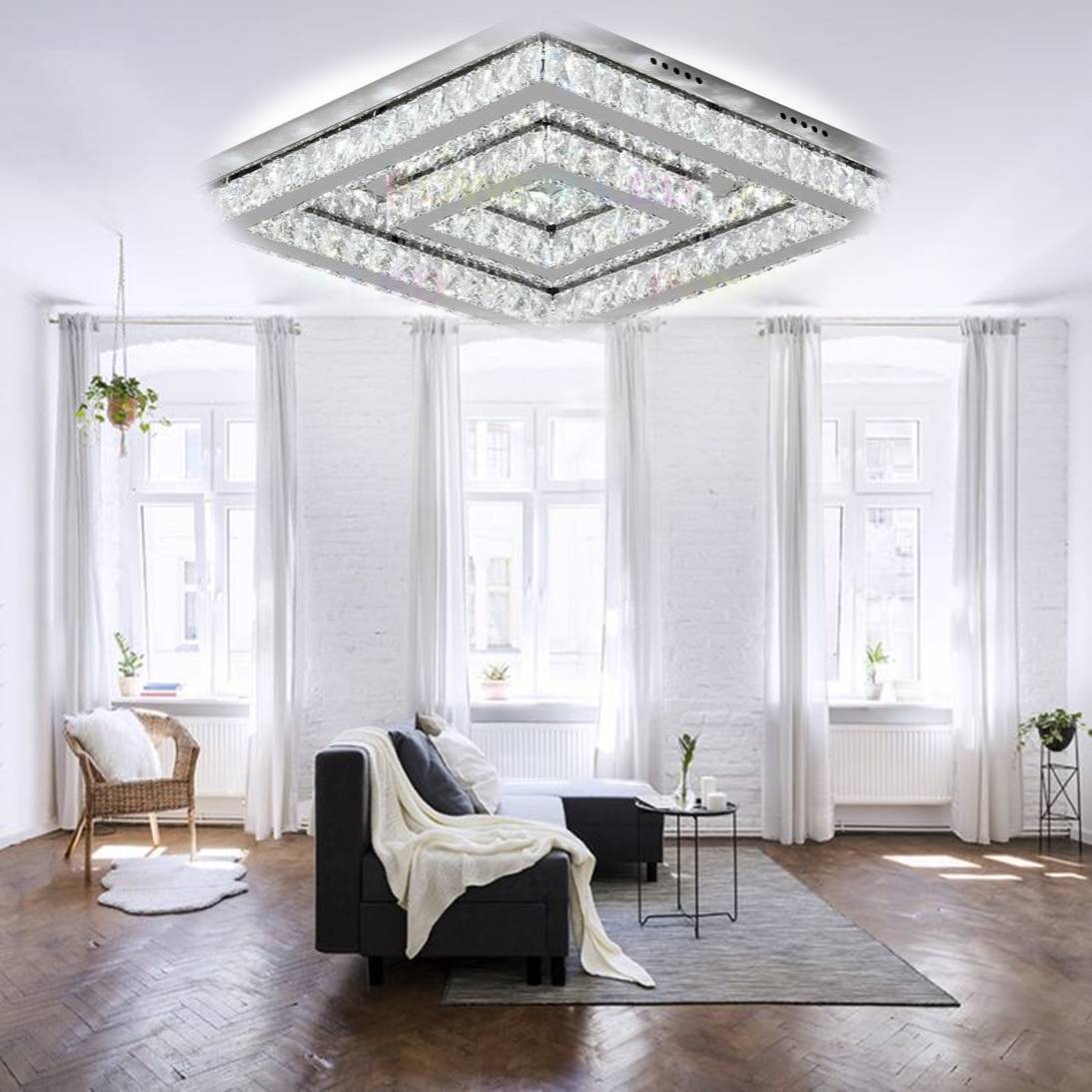 Lustra LED TWO SQUARE Cristal Echivalent 500W Telecomanda