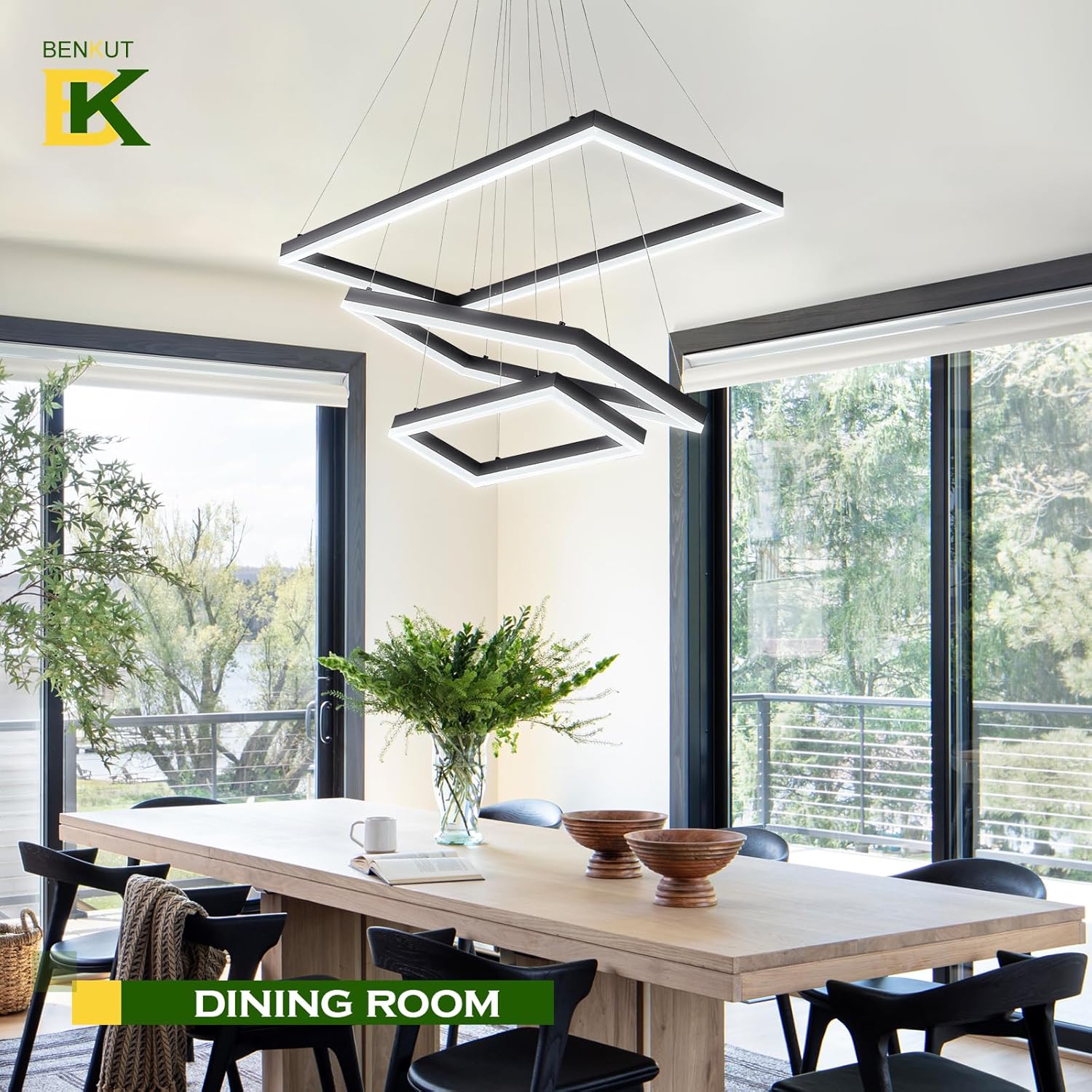 Lustra LED Suspendata cu 3 Elemente Rectangulare Neagra LT109 Echivalent 800W
