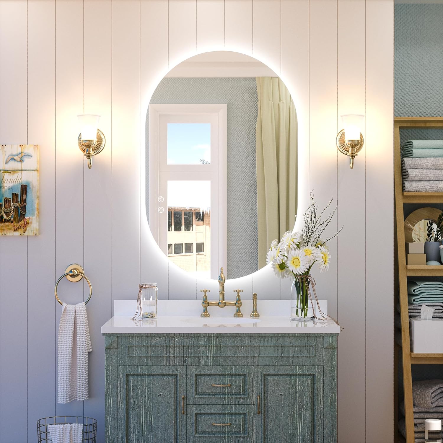 Oglinda LED Ovala Cu Doua Lumini 50x80cm Functie Dezaburire si Touch J120NF