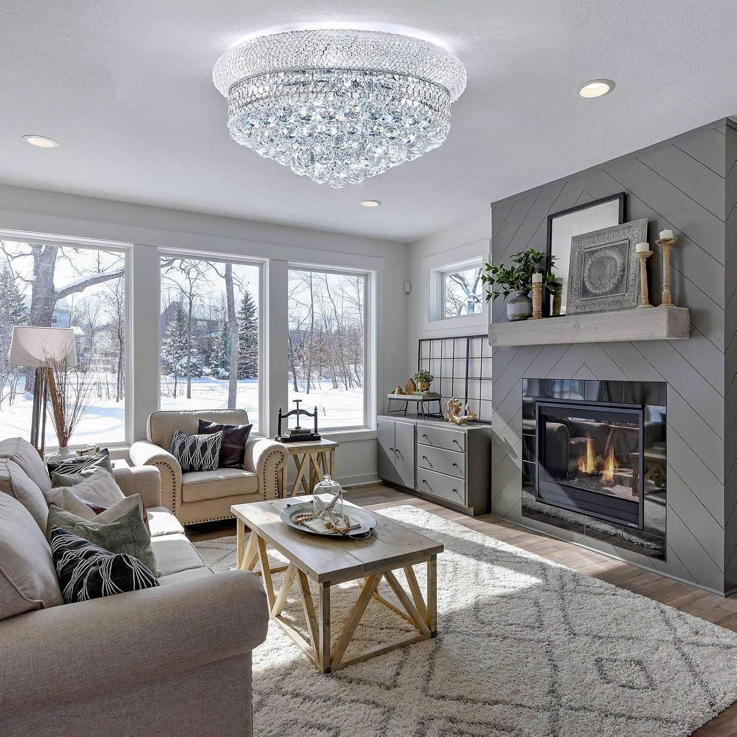 Lustra LED Aplicata Crystal Dome Silver Telecomanda si Lumini RGB Chandeliers