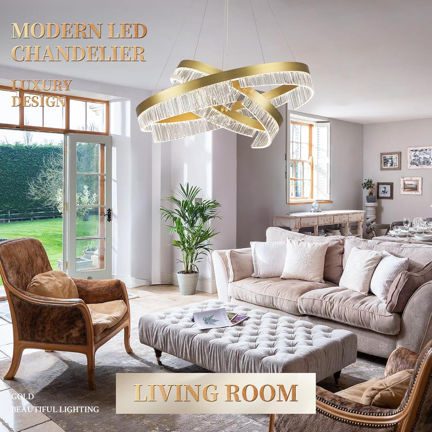 Lustra LED Mini KYZO Royal Gold 2 Segmente Echivalent 600W Telecomanda