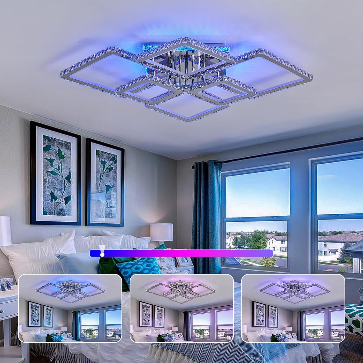 Lustra LED 4+2 DIAMOND RGB Chrome Cristal Echivalent 1000W