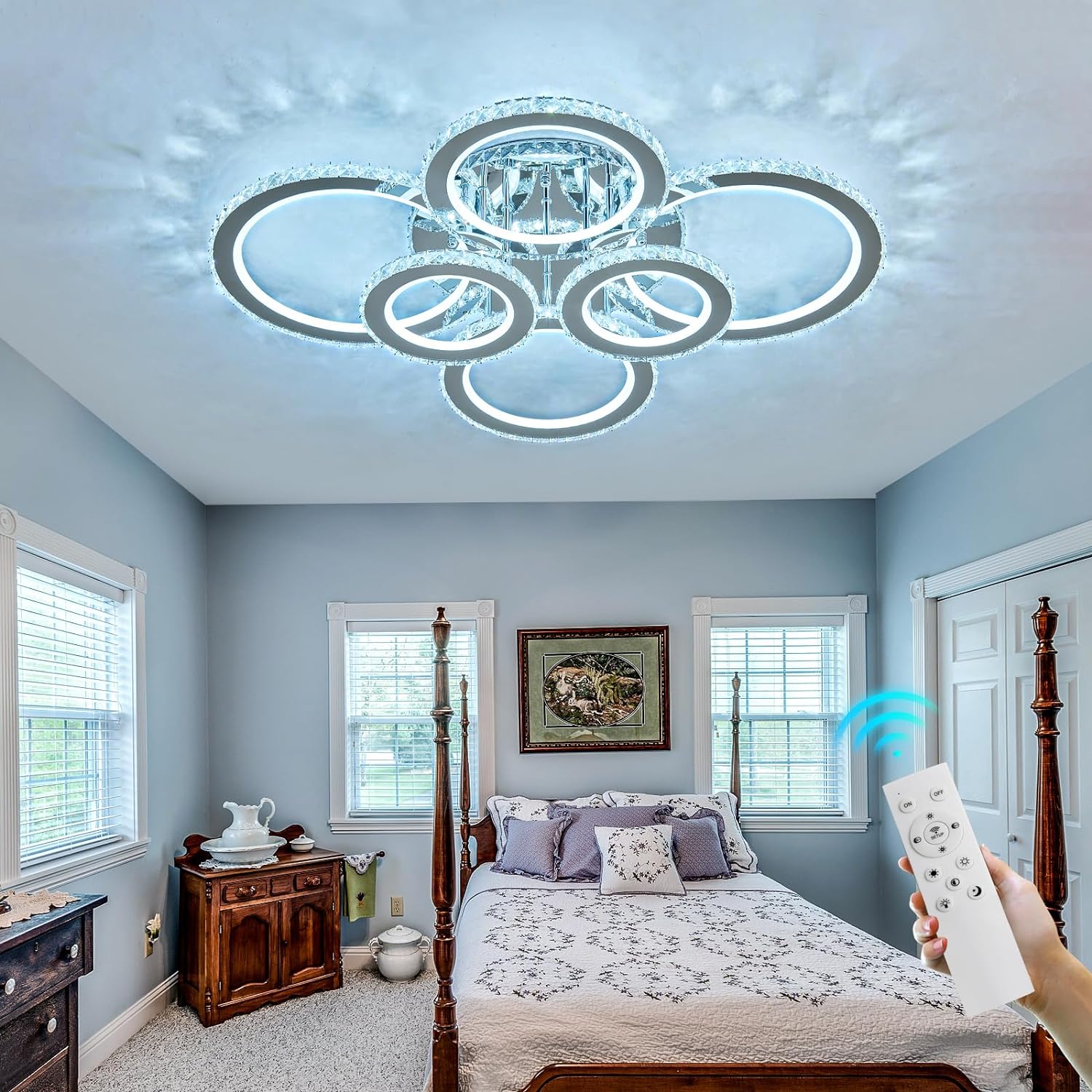 Lustra LED 6 CIRCLE Cristal Chrome RGB Echivalent 800W Telecomanda