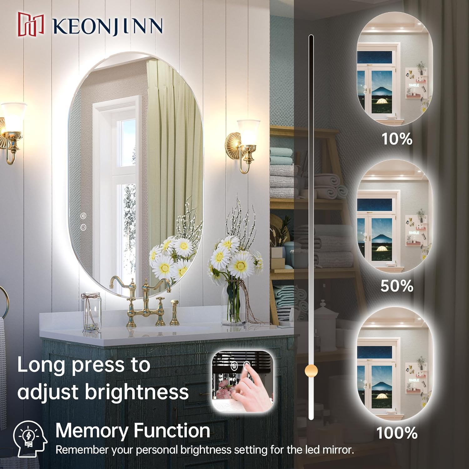 Oglinda LED Ovala Cu Doua Lumini 50x80cm Functie Dezaburire si Touch J120NF