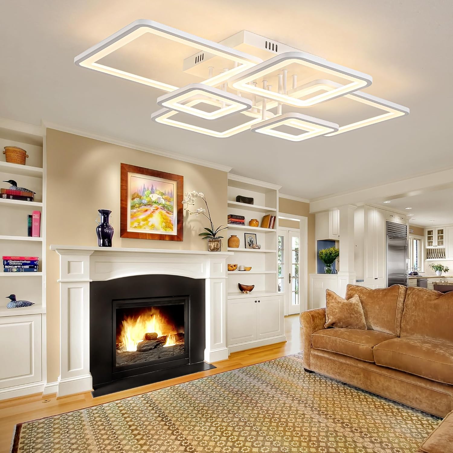 Lustra LED 4+2 SQUARE Alba cu Telecomanda Echivalent 800W