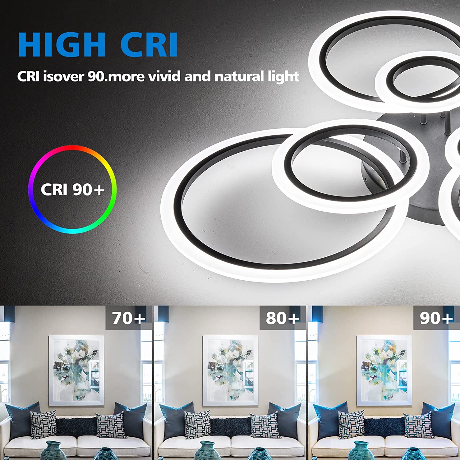 Lustra LED Circle 4+4 Gigant Black Echivalent 1000W Telecomanda