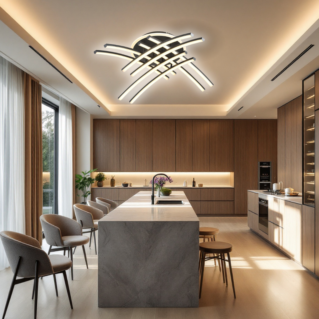 Lustra LED 136W Ophelia 8 Elemente Neagra Echivalent 800W Telecomanda