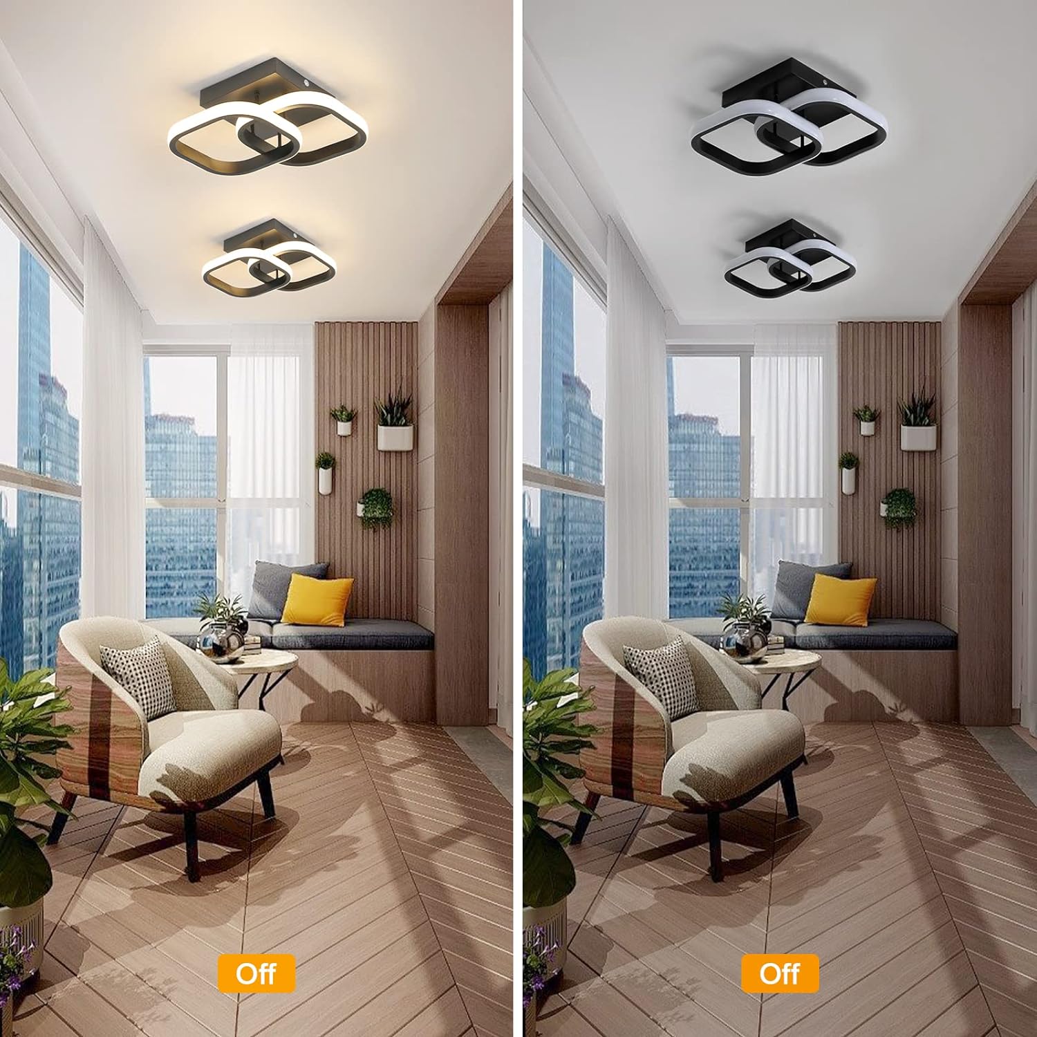 Lustra Led 32W Double Square Negru Echivalent 200W Lighting Fixtures