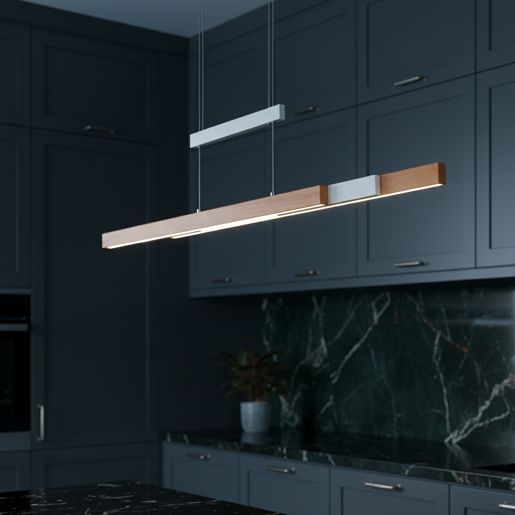 Lustra LED Suspendata White & Wood Design 150CM ENZO Liniara Echivalent 350W