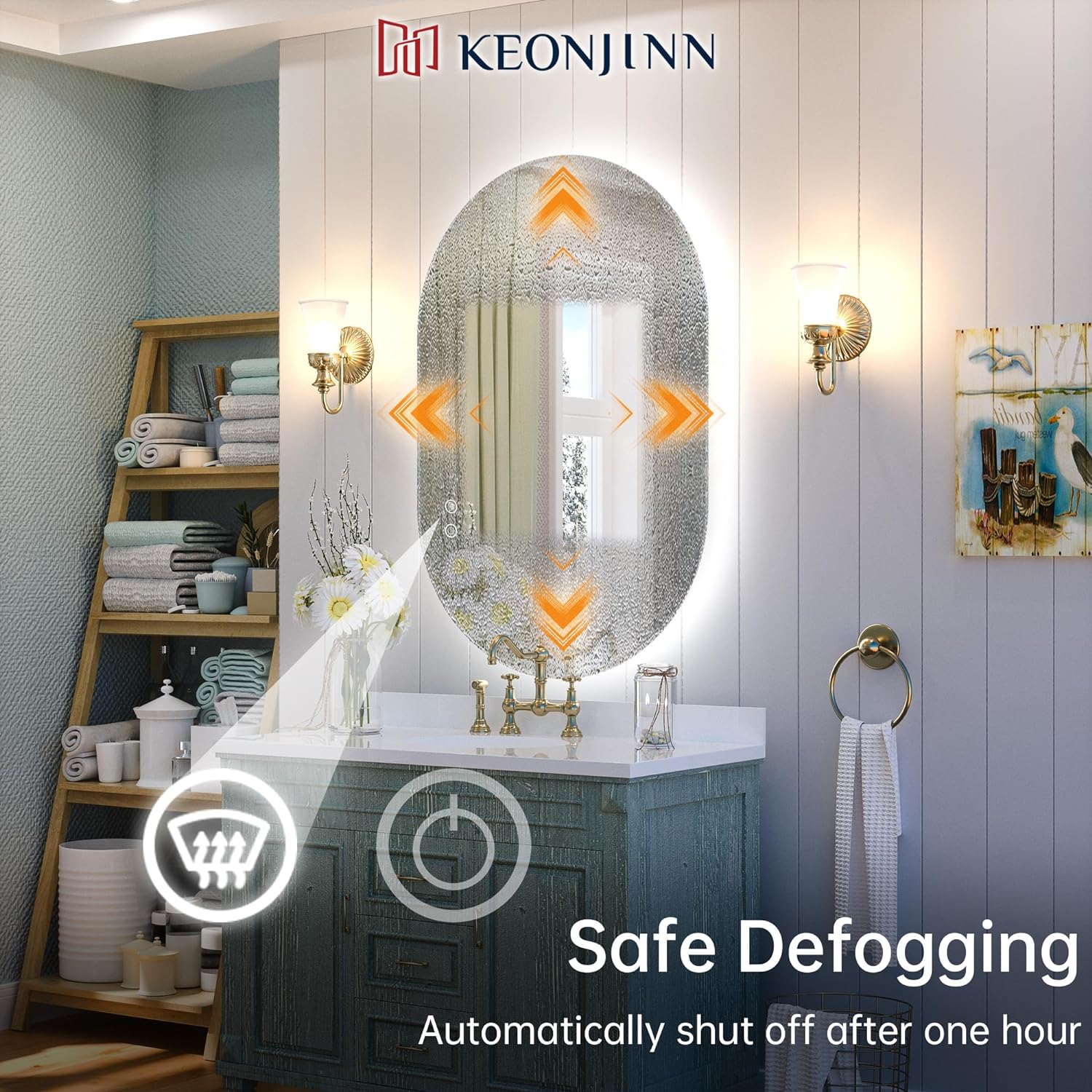 Oglinda LED Ovala Cu Doua Lumini 50x80cm Functie Dezaburire si Touch J120NF