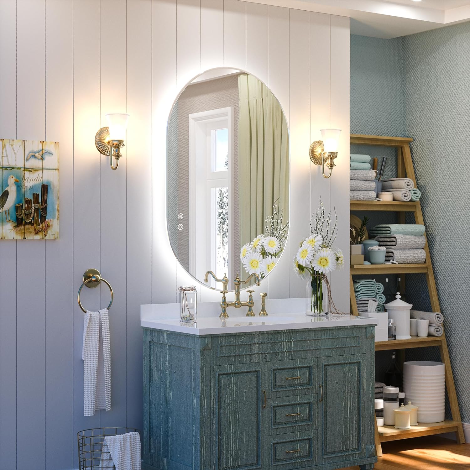 Oglinda LED Ovala Cu Doua Lumini 50x80cm Functie Dezaburire si Touch J120NF