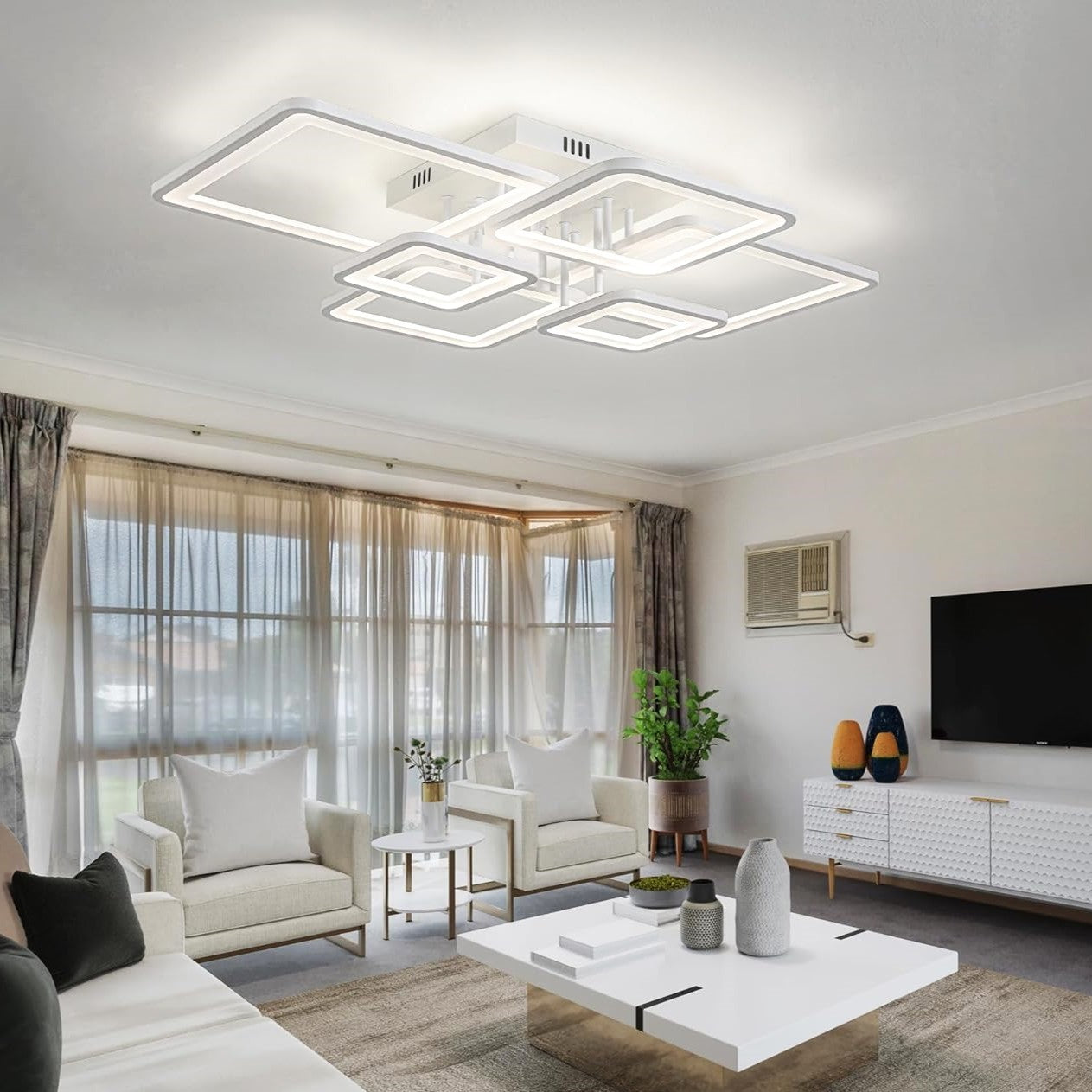 Lustra LED 4+2 SQUARE Alba cu Telecomanda Echivalent 800W