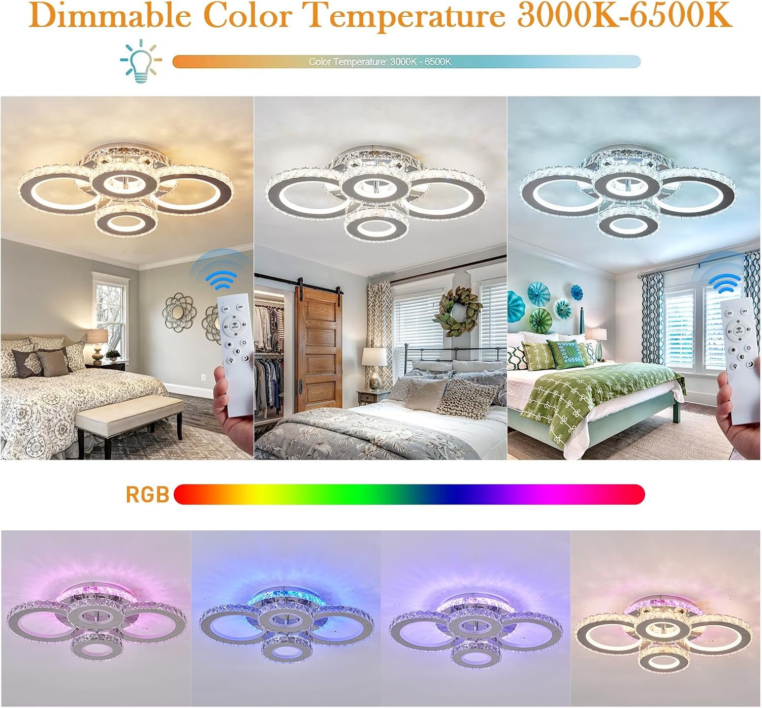 Lustra Led 4 Circle Cristal Chrome Rgb Echivalent 500W Telecomanda Lighting Fixtures