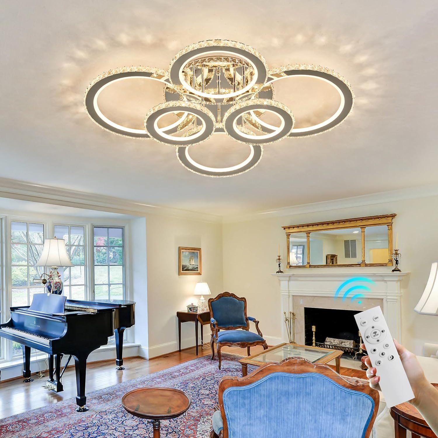 Lustra LED 6 CIRCLE Cristal Chrome RGB Echivalent 800W Telecomanda