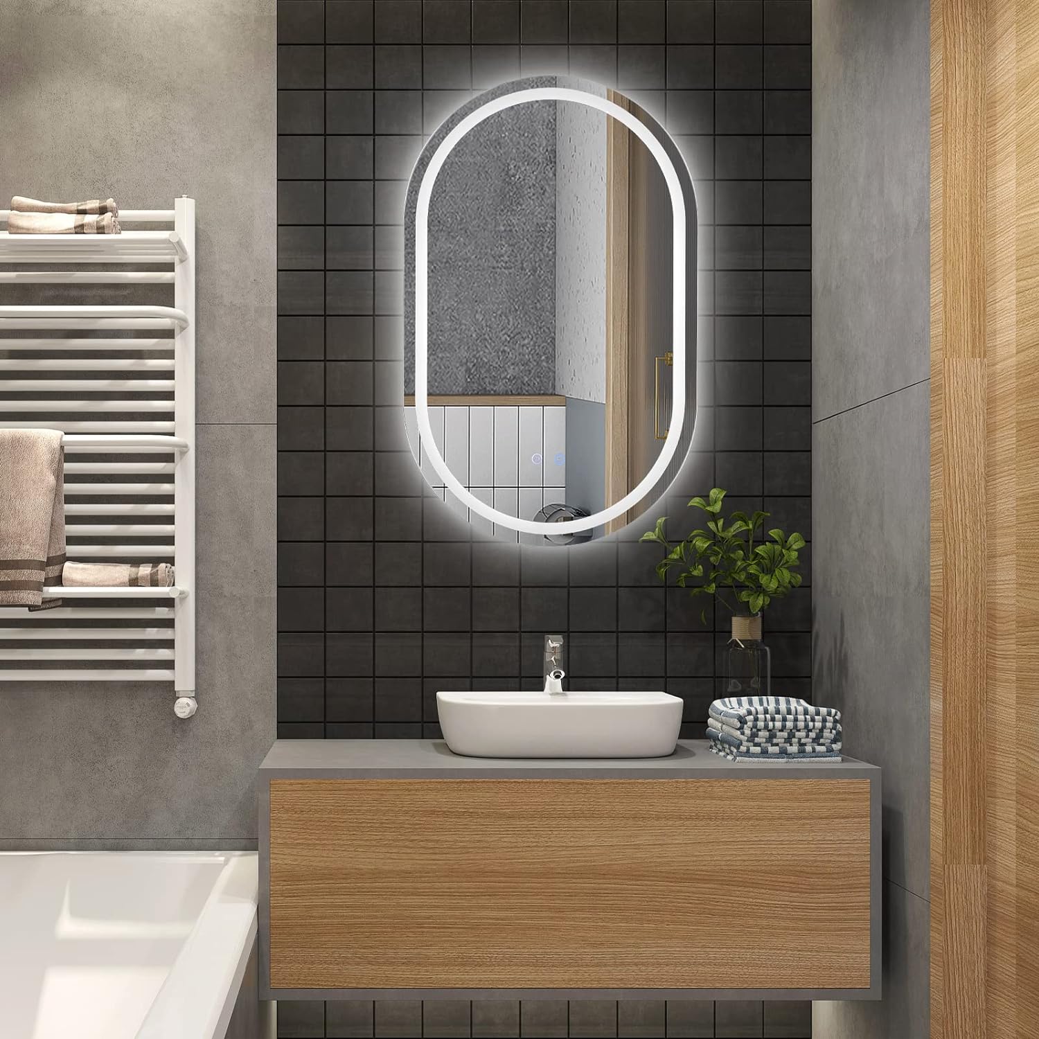 Oglinda LED Ovala 60x78cm Functie Dezaburire si Touch M06S