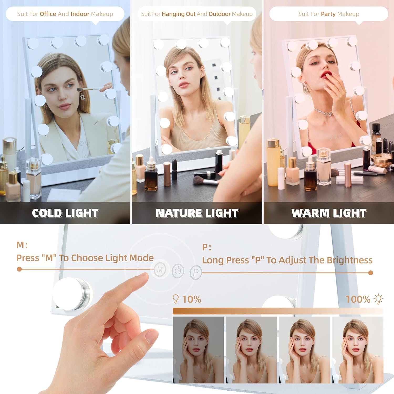 Oglinda LED MAKEUP Hollywood Star 46cm, 3 Lumini