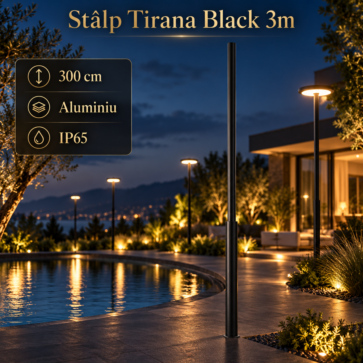 Stalp Iluminat Stradal Tirana Black 3M