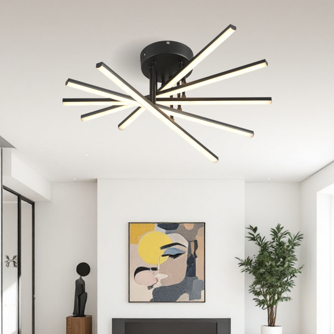 Lustra LED 80W Fano 5 Elemente NEGRU Echivalent 500W cu Telecomanda